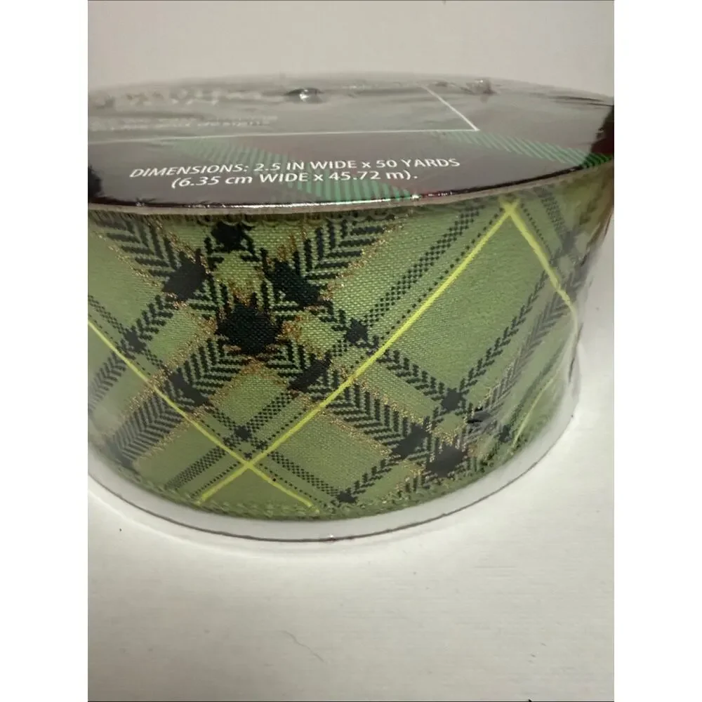 Premium Plaid Wired Ribbon in Green and Yellow - Home Party Supplies